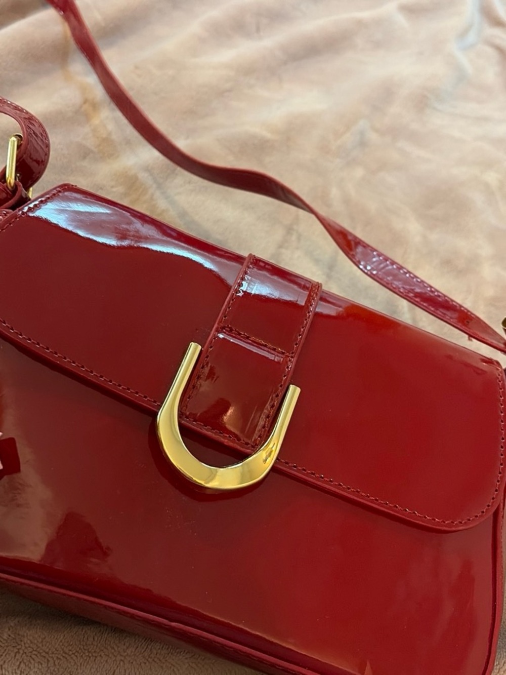 & Other Stories Red Patent Crossbody with Gold Accent